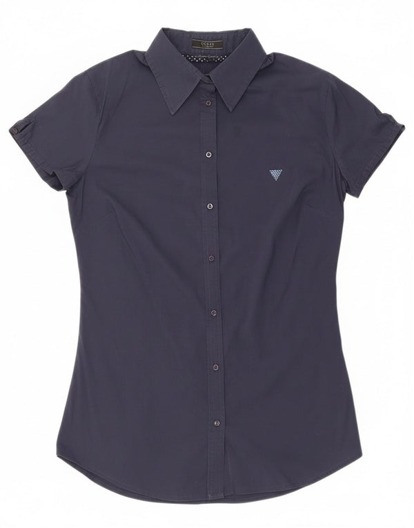 Guess kortærmet skjorte til kvinder UK 8 Lille marineblå bomuld