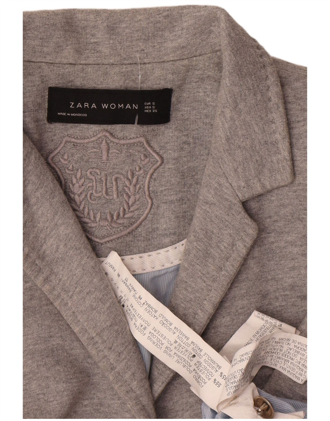 Zara Dame 2 Button Blazer Jacket UK 10 Small Grå Polyester