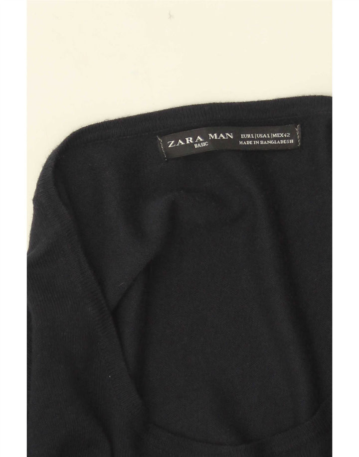Zara Herre Boat Neck Jumper Sweater Large Navy Blue