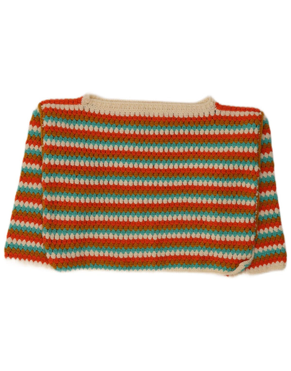 Vintage Womens Crop Boat Neck Jumper Sweater UK 14 Large Multicolored