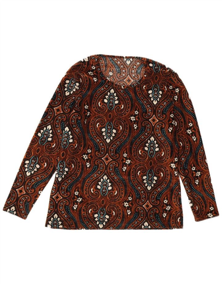 Vintage Dame Langærmet Bluse Top UK 12 Medium Brown Paisley