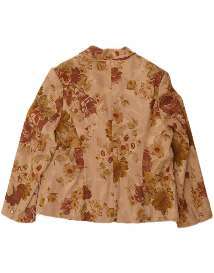 ELLE Dame 2 Button Blazer Jacket UK 20 2XL Beige Floral Bomuld