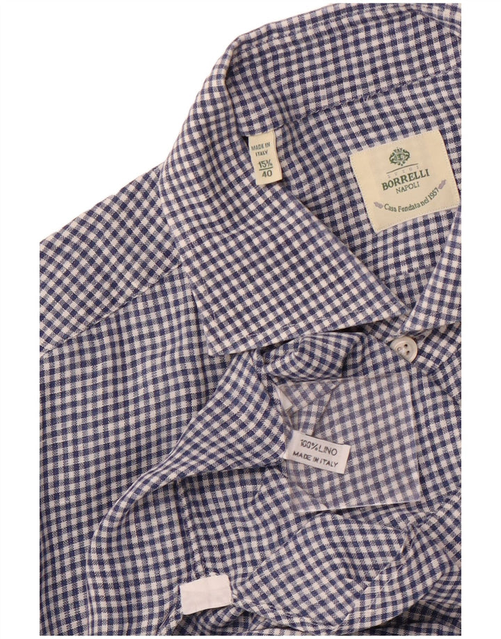 BORRELLI Herreskjorte str. 40 15 3/4 Medium Blue Gingham Cotton
