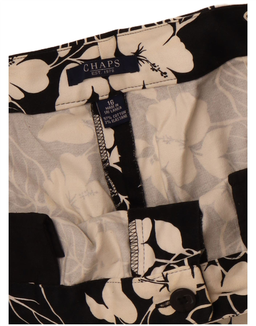 CHAPS Lige Capri-bukser til kvinder US 16 2XL W38 L20 Sort blomstret bomuld