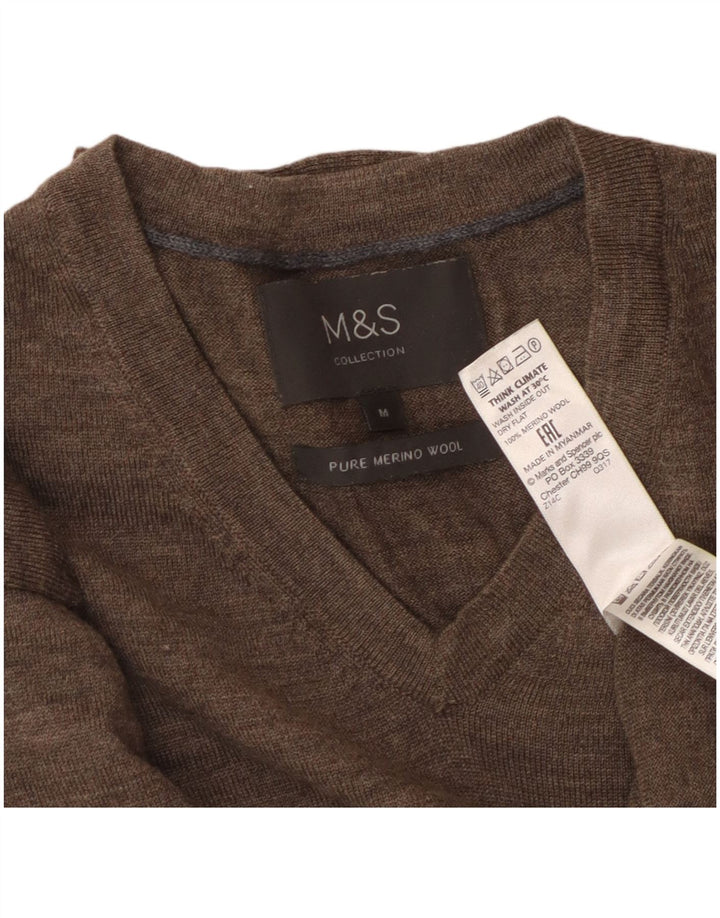 MARKS & SPENCER Herre V-hals sweater Medium Brun Merinould