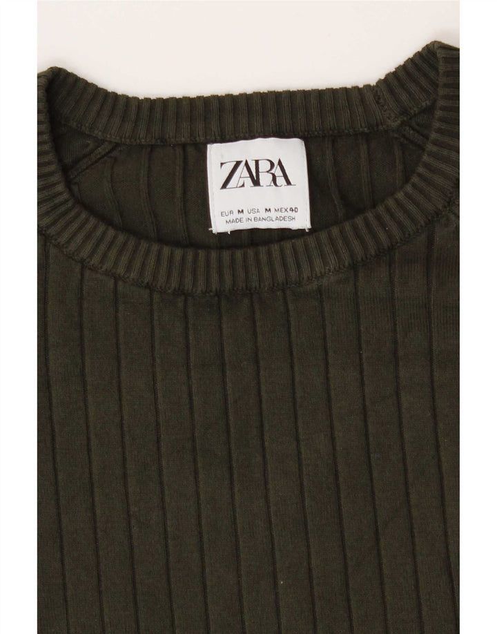 Zara Herre Jumper Sweater med rund hals Medium Khaki