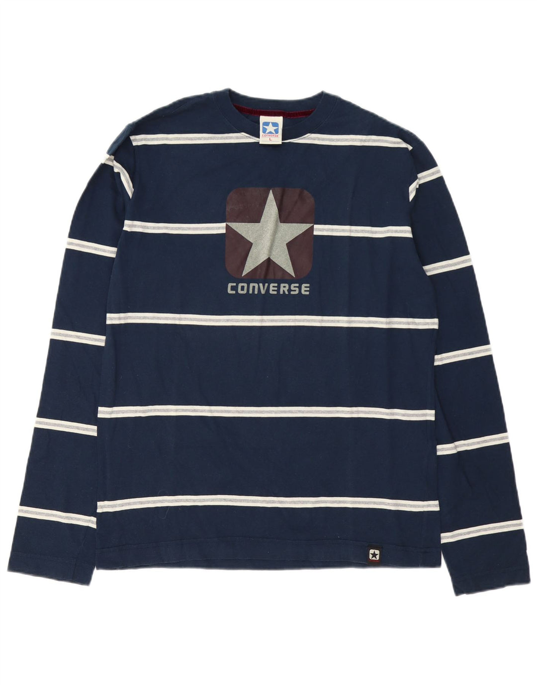Converse Herre Grafisk Top Langærmet Stor Marineblå Stribet Bomuld