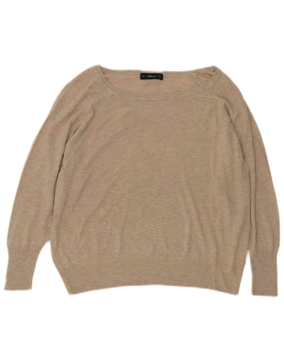 Zara Dame Oversized Boat Neck Jumper Sweater UK 10 Small Beige