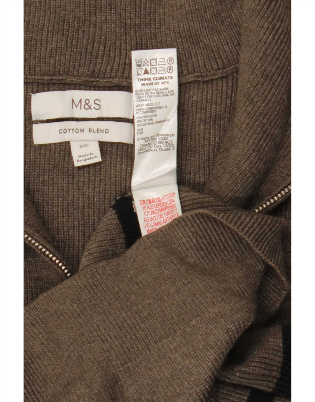 Marks & Spencer Herre Zip Neck Jumper Sweater 2XL Grå Stribet Polyester