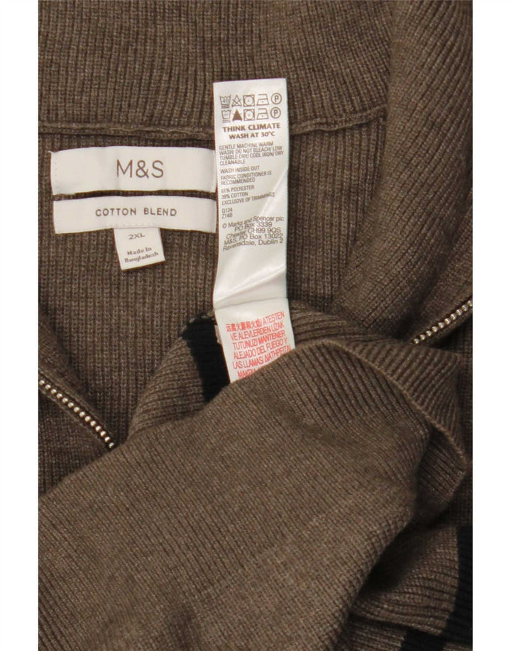 Marks & Spencer Herre Zip Neck Jumper Sweater 2XL Grå Stribet Polyester