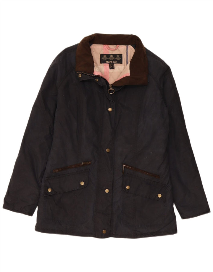 Barbour Dame Windbreaker Jacket UK 14 Large Navy Blue Bomuld