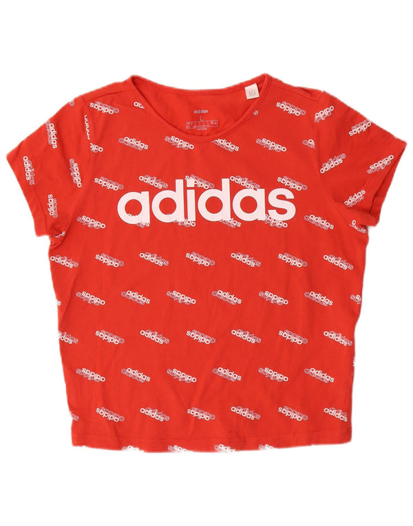 Adidas Dame Crop Grafisk T-Shirt Top UK 16/18 Stor Rød Bomuld