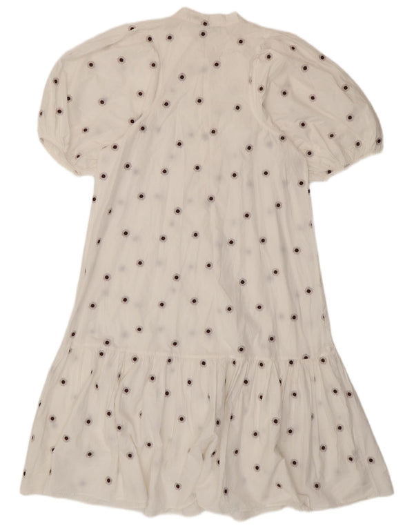 Zara Kvinders Oversized A-Line Kjole UK 6 XS Hvid plettet bomuld