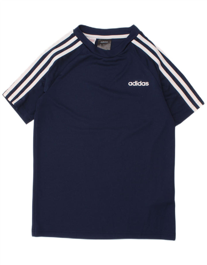 ADIDAS drenge Climalite T-shirt top 9-10 år marineblå polyester