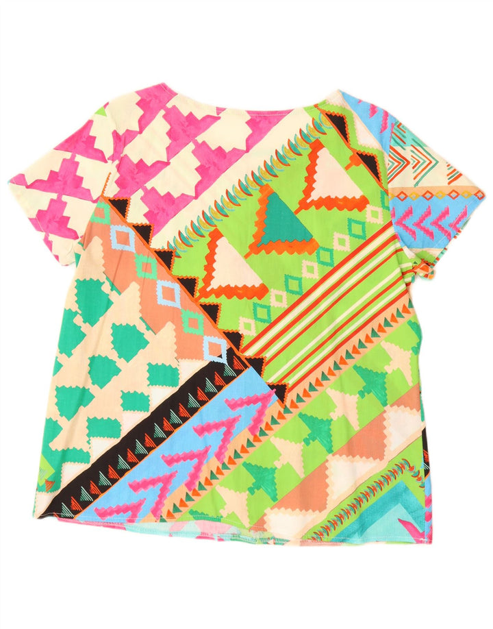 Vintage Dame Shirt Bluse UK 16 Stor Flerfarvet Geometrisk