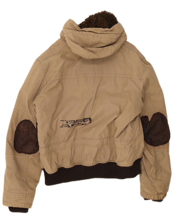 Vintage Sherpa Bomberjakke med hætte til mænd UK 38 Medium Beige Colourblock