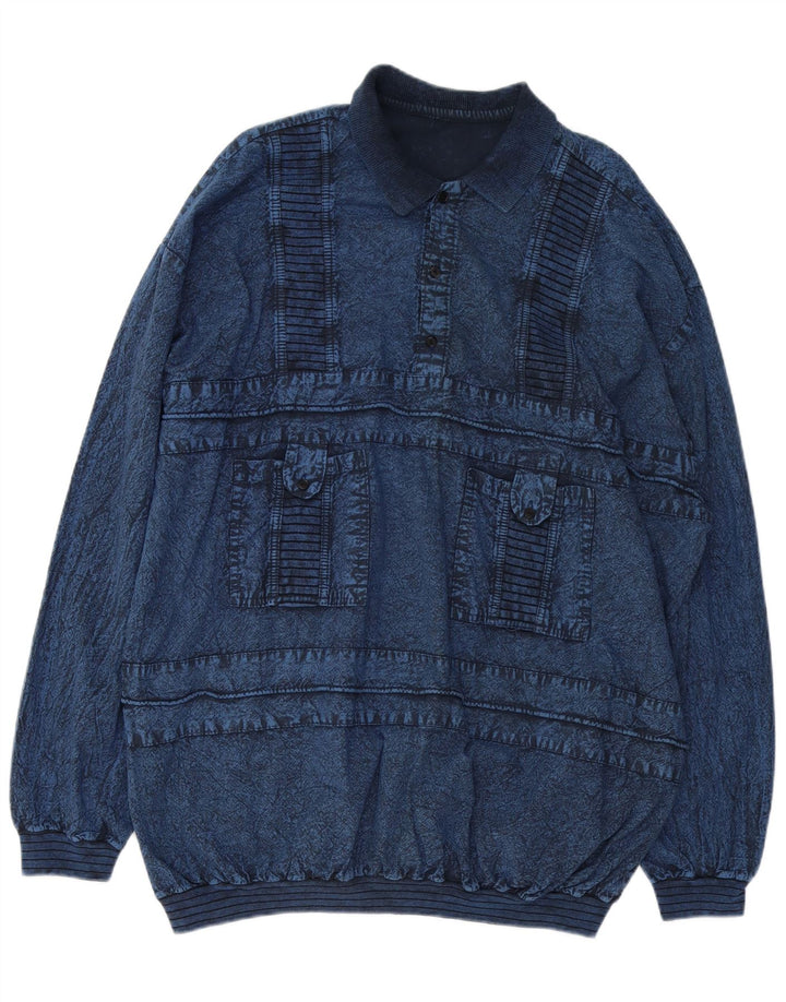 Vintage Polo-hals sweatshirt til mænd 2XL marineblå