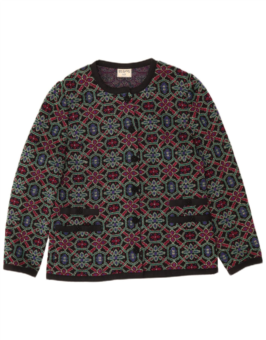 Les Lunis dame cardigan sweater IT 48 XL Flerfarvet geometrisk uld