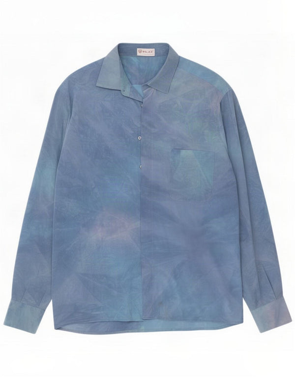 PLAY Herreskjorte Størrelse 16 1/2 42 Large Blue Tie Dye Silk