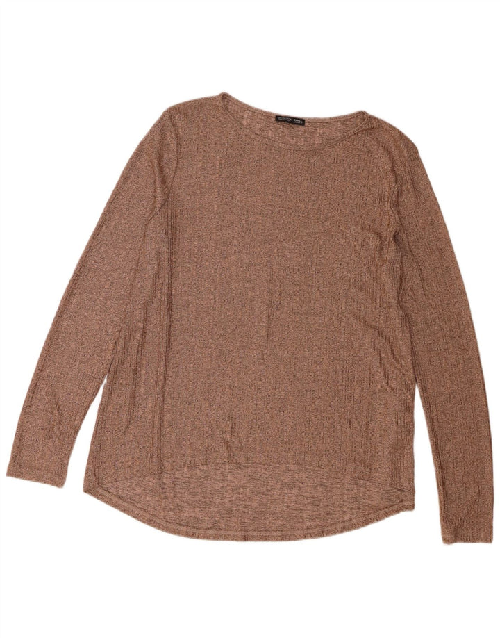 Zara Dametop Langærmet UK 16 Stor Brun Polyester