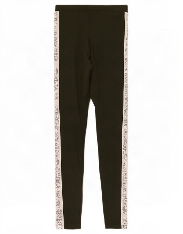 Adidas Dame Grafiske Leggings UK 10 Small Khaki Colourblock Bomuld