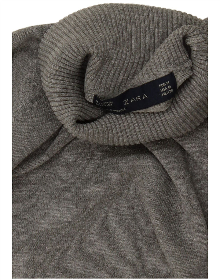 Zara Dame Crop Roll Neck Jumper Sweater UK 12 Medium Grey