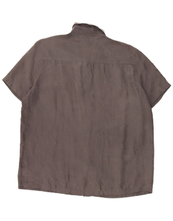 PURA SETA Womens Short Sleeve Shirt Blouse UK 20 2XL Grey Silk
