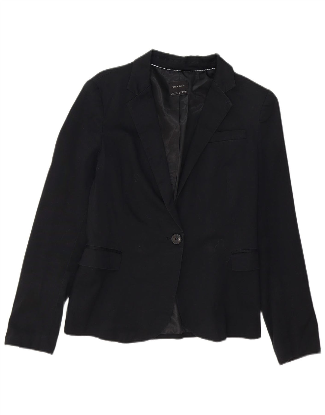 ZARA Womens 1 Button Blazer Jacket UK 12 Medium Black