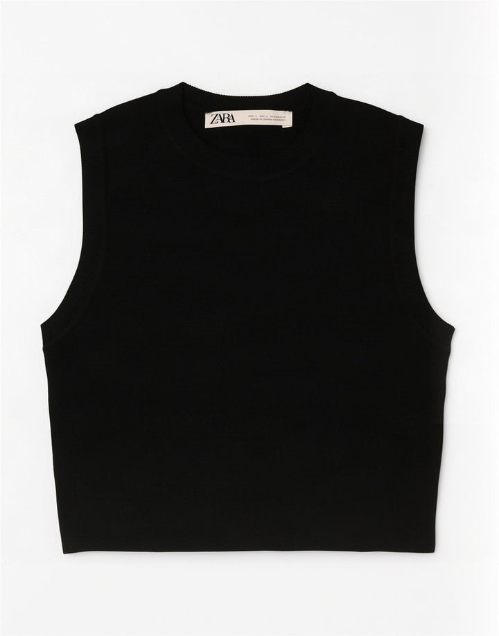 Zara Womens Crop Vest Top UK 14 Large Black