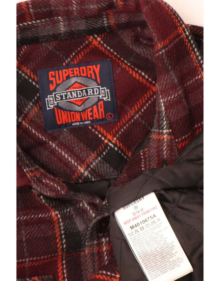 Superdry Herre Overshirt Skjorte Stor Burgundy ternet uld