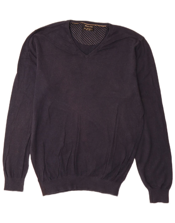 Massimo Dutti Herre V-hals sweater Stor marineblå bomuld