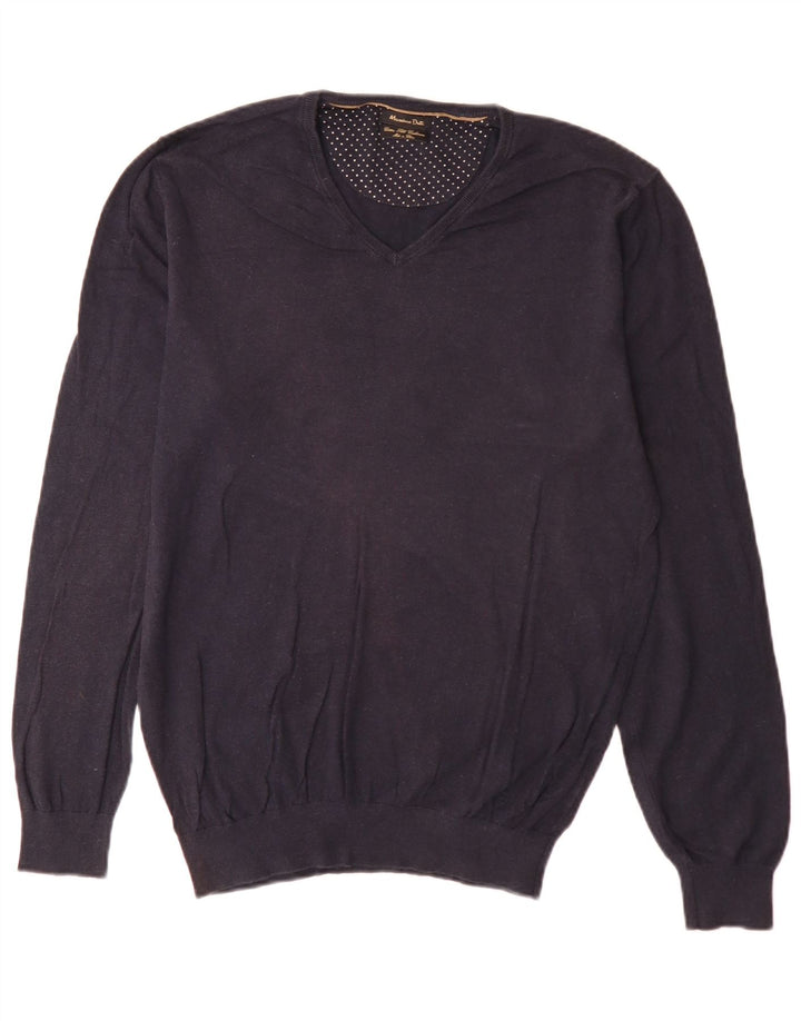 Massimo Dutti Herre V-hals sweater Stor marineblå bomuld