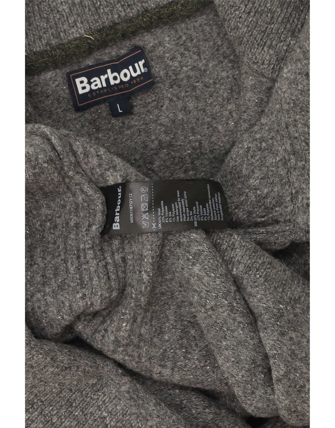 Barbour Dame Zip Neck Jumper Sweater UK 16 Large Grey Uld