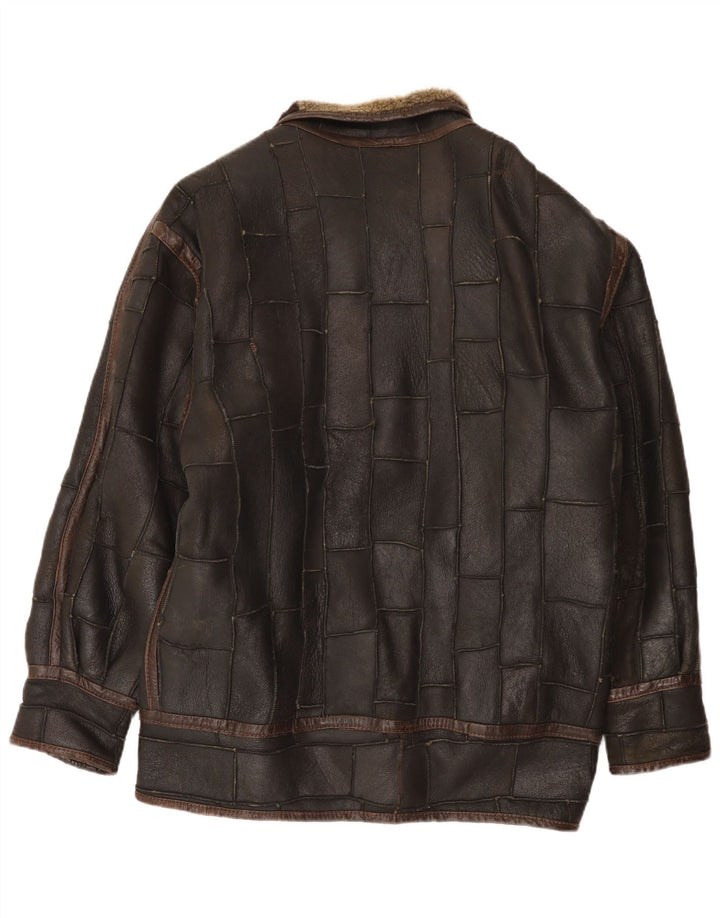 Vintage Herre Shearling Jacket UK 42 XL Brun Patchwork