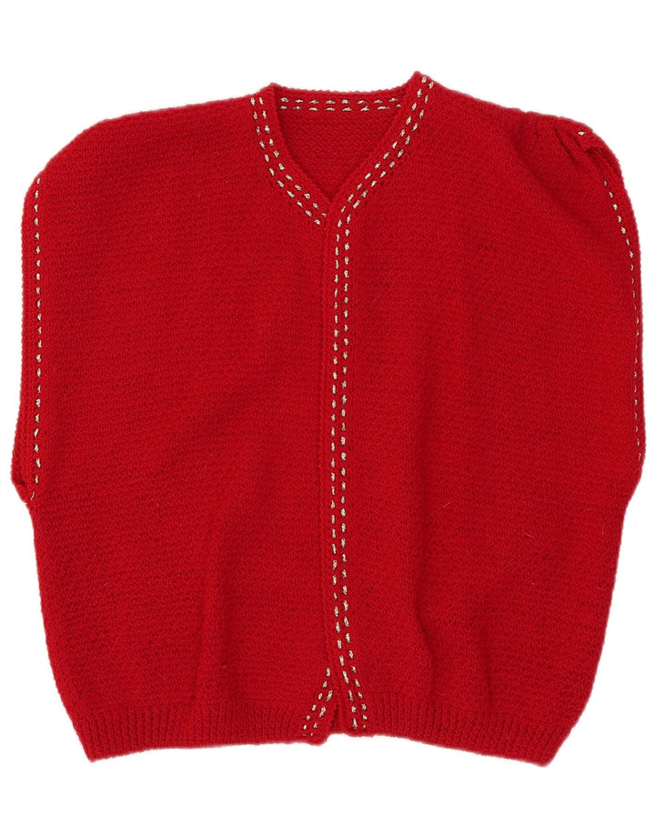 Vintage Dame Kortærmet Åben Cardigan Sweater UK 12 Medium Red