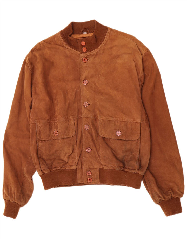 Vintage Herre Ruskind Bomber Jacket IT 50 Stor Brun Ruskind
