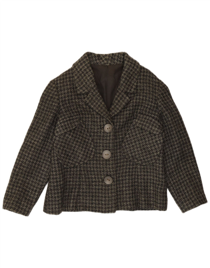 Vintage dame 3-knaps blazerjakke UK 14 Medium Grey Houndstooth