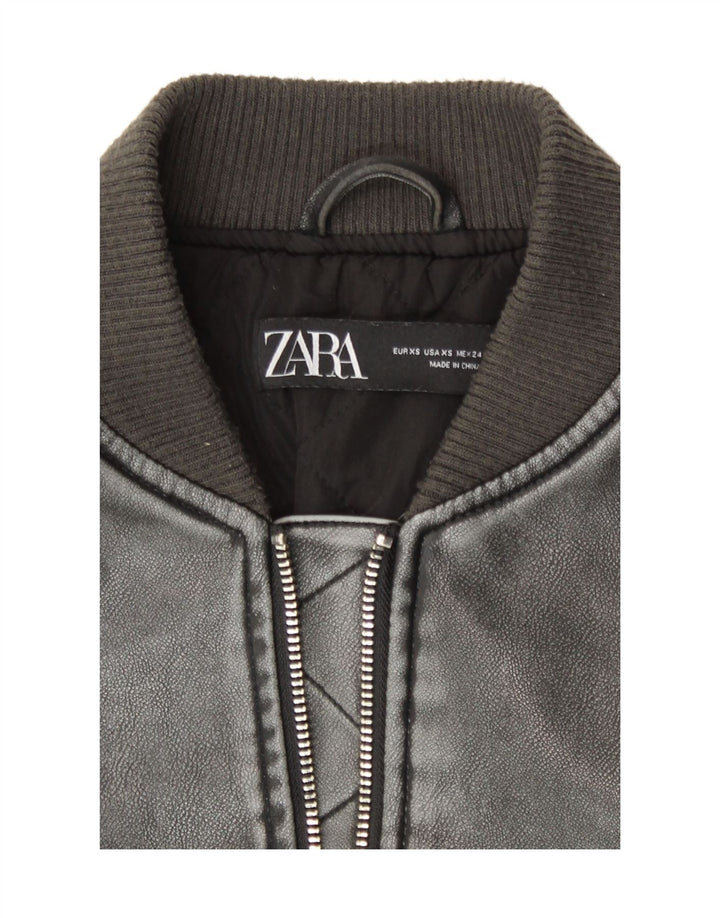 Zara oversized imiteret læder bombeflyjakke til kvinder, UK 6 XS grå polyurethan