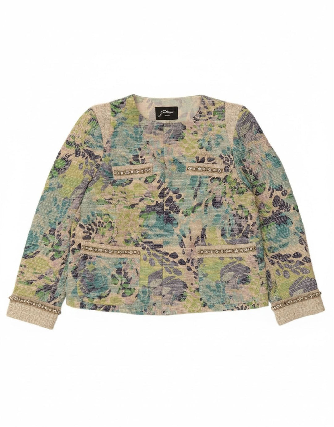 Gattinoni Womens Open Blazer Jacket UK 18 XL Multicolored Floral