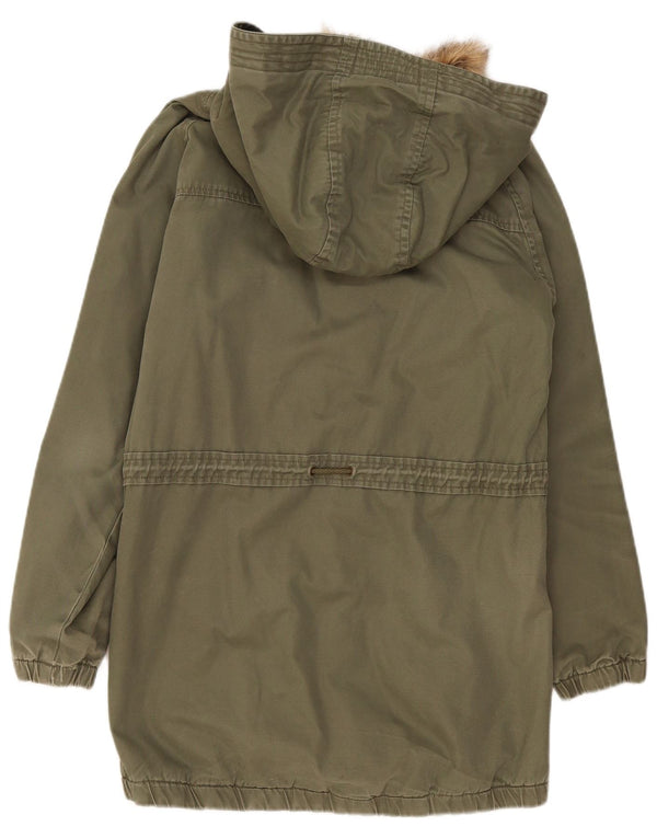 Animal Dame Hooded Parka Jacket UK 14 Stor Khaki Bomuld