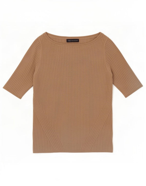 Marks & Spencer Womens Crop Top 3/4 Sleeve UK 12 Medium Beige Viscose