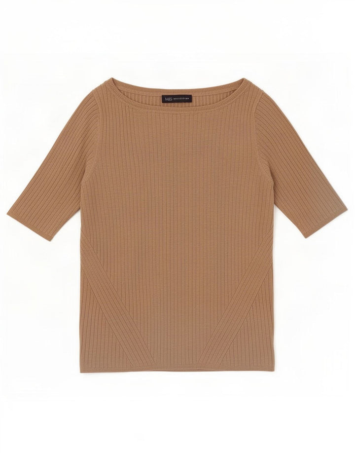 Marks & Spencer Dame Crop Top 3/4 ærmer UK 12 Medium Beige Viscose
