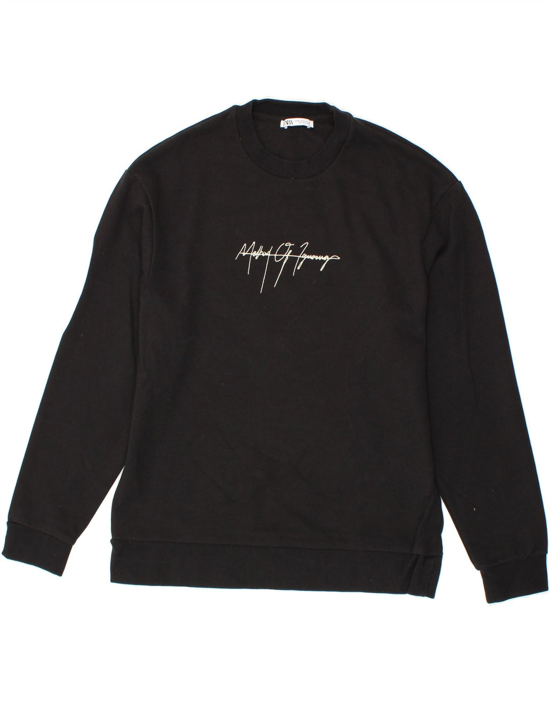 ZARA Mens Graphic Sweatshirt Jumper Medium Black Cotton Vintage Zara and Second-Hand Zara from Messina Hembry 