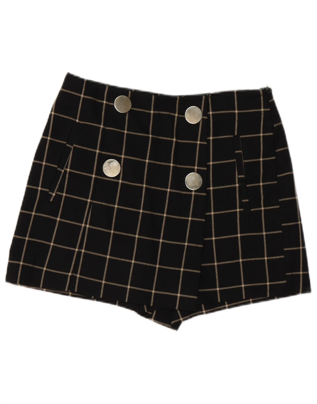 Zara Casual Shorts til kvinder Small W26 sort ternet polyester