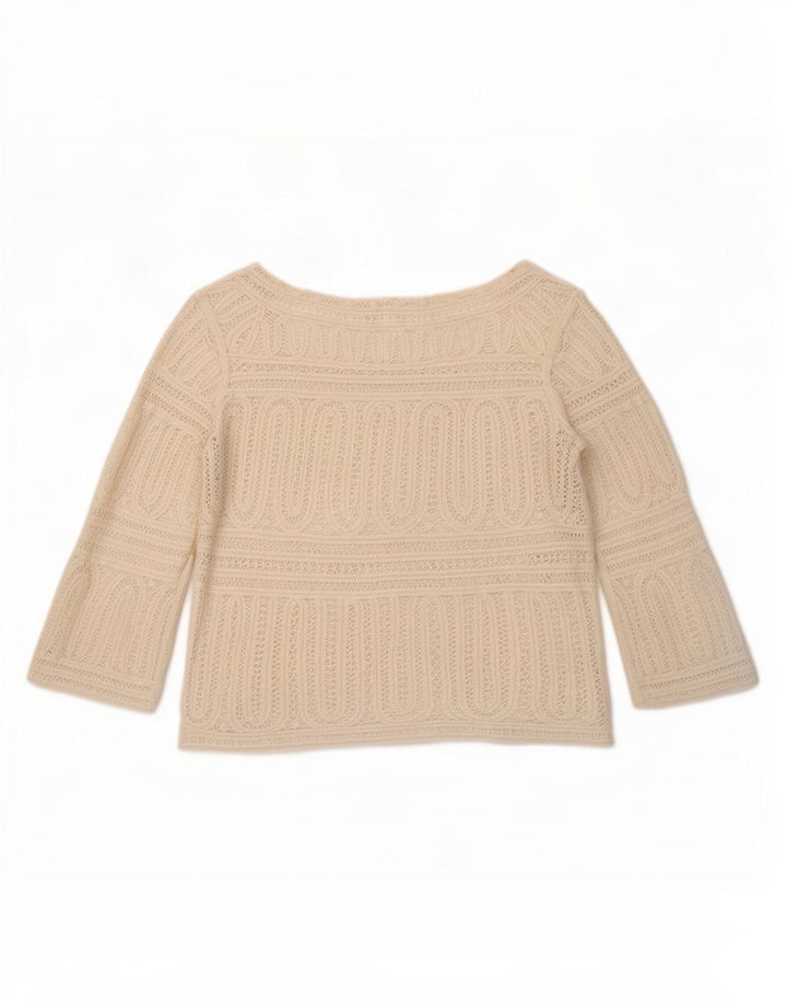 Vintage Dame Se Through Crochet Crop Top UK 14 Medium Off White Bomuld