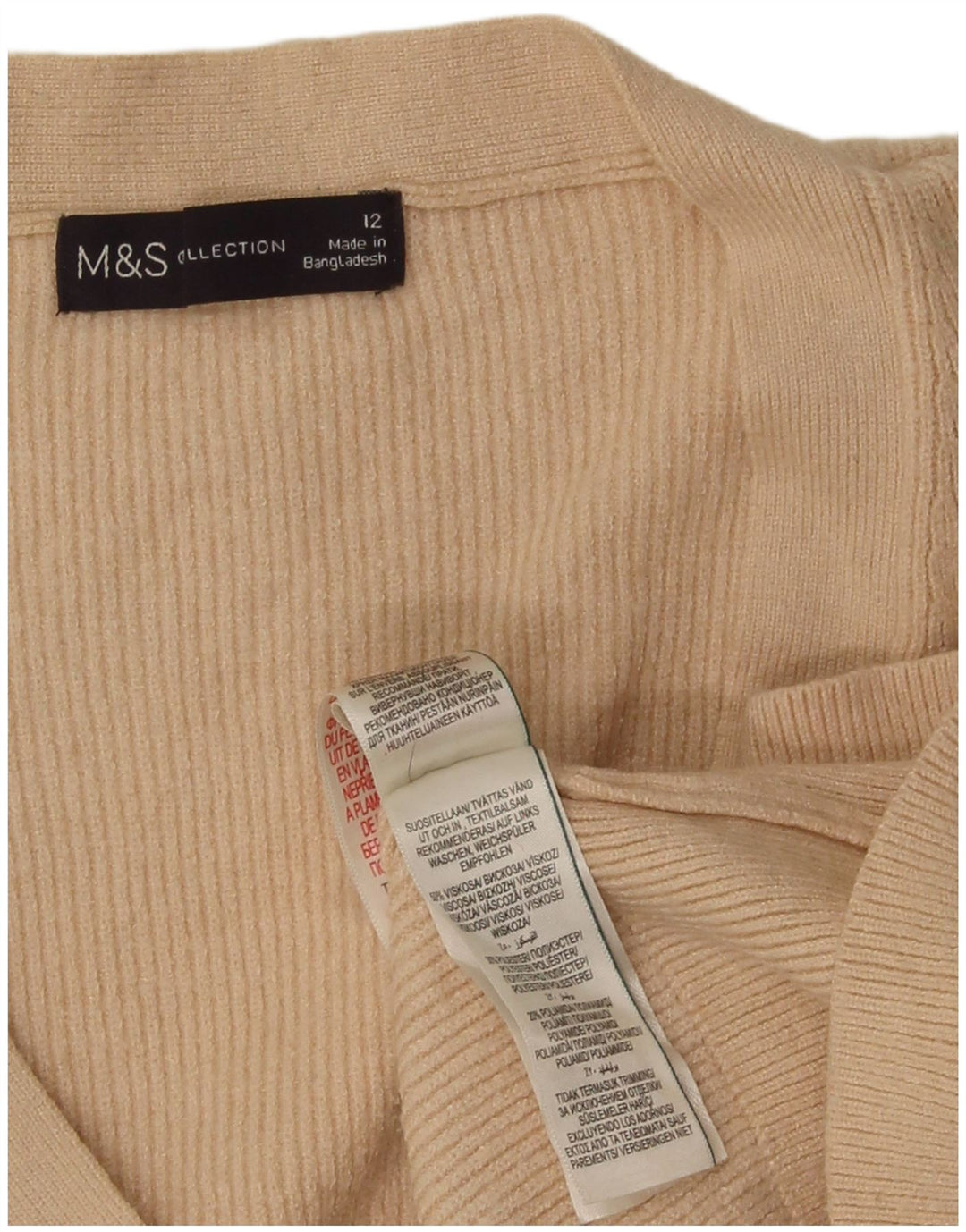 Marks & Spencer Dame Crop Cardigan Sweater UK 12 Medium Beige Viscose