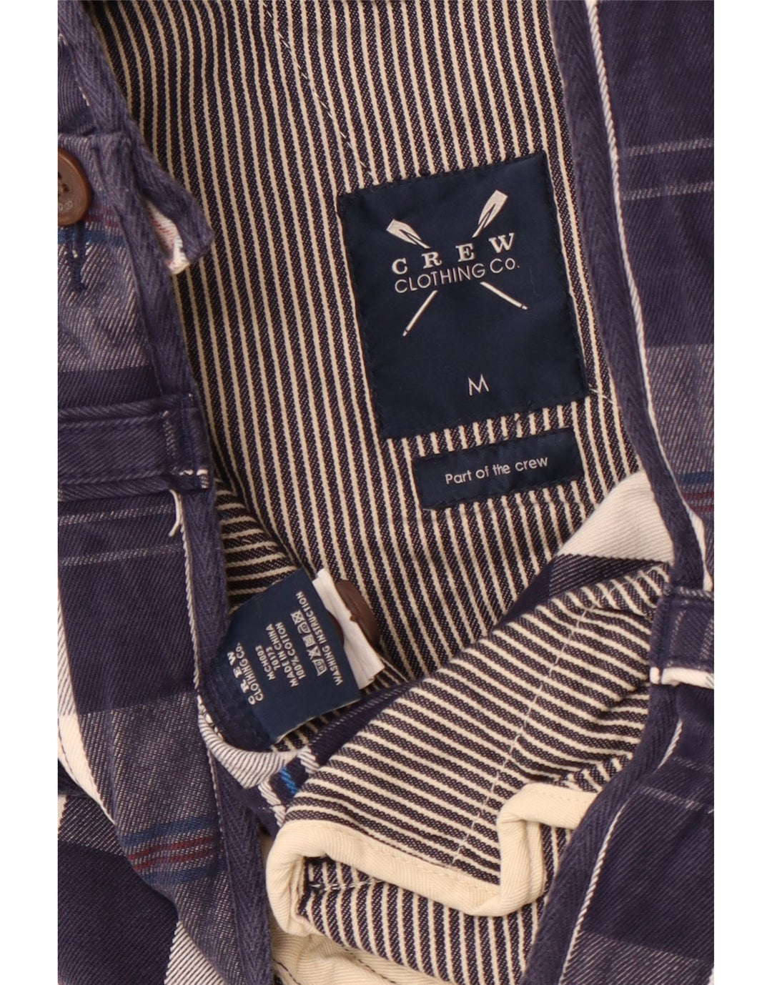 CREW TØJ Herre Cargo Shorts Medium W32 Marineblå ternet bomuld