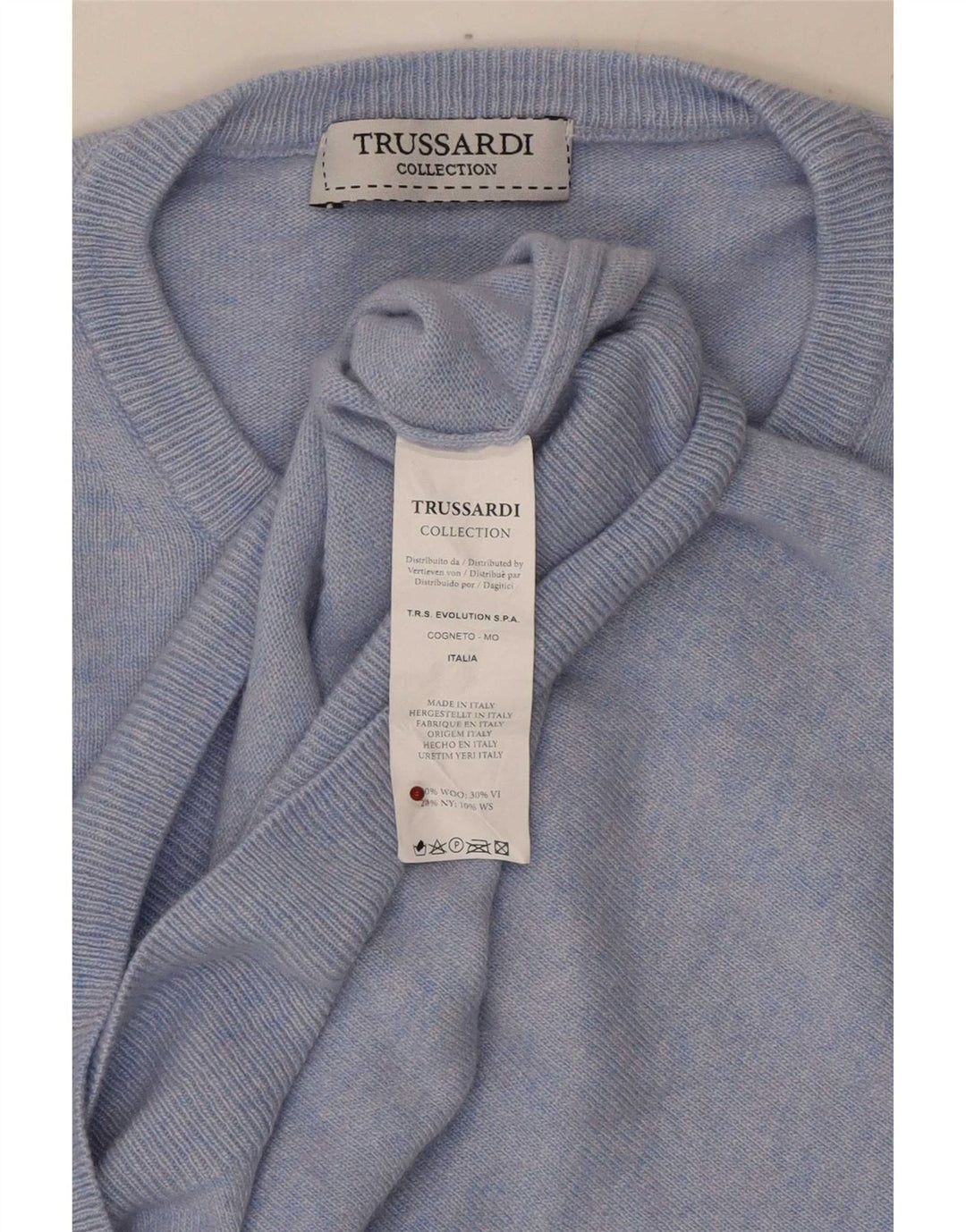 Trussardi Herre Crew Neck Jumper Sweater Medium Blue Wool