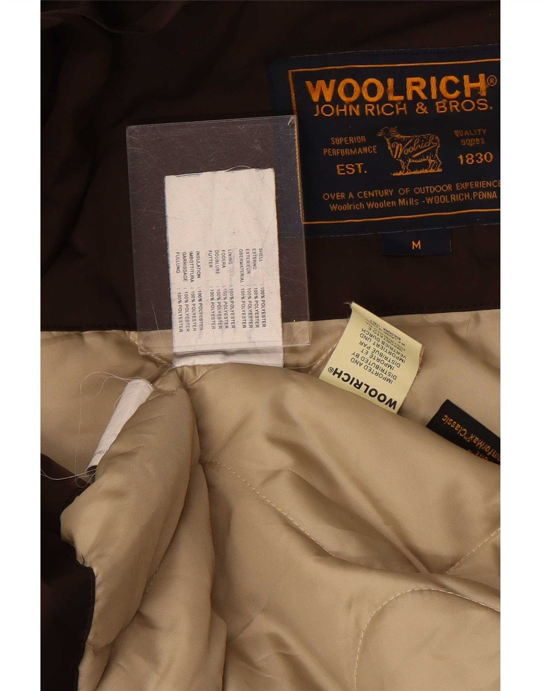 Woolrich Parkajakke med hætte til kvinder UK 14 Medium Brun Polyester
