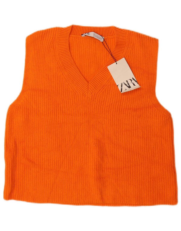Zara Dame Crop Vest Tank Top UK 14 Medium Orange Bomuld
